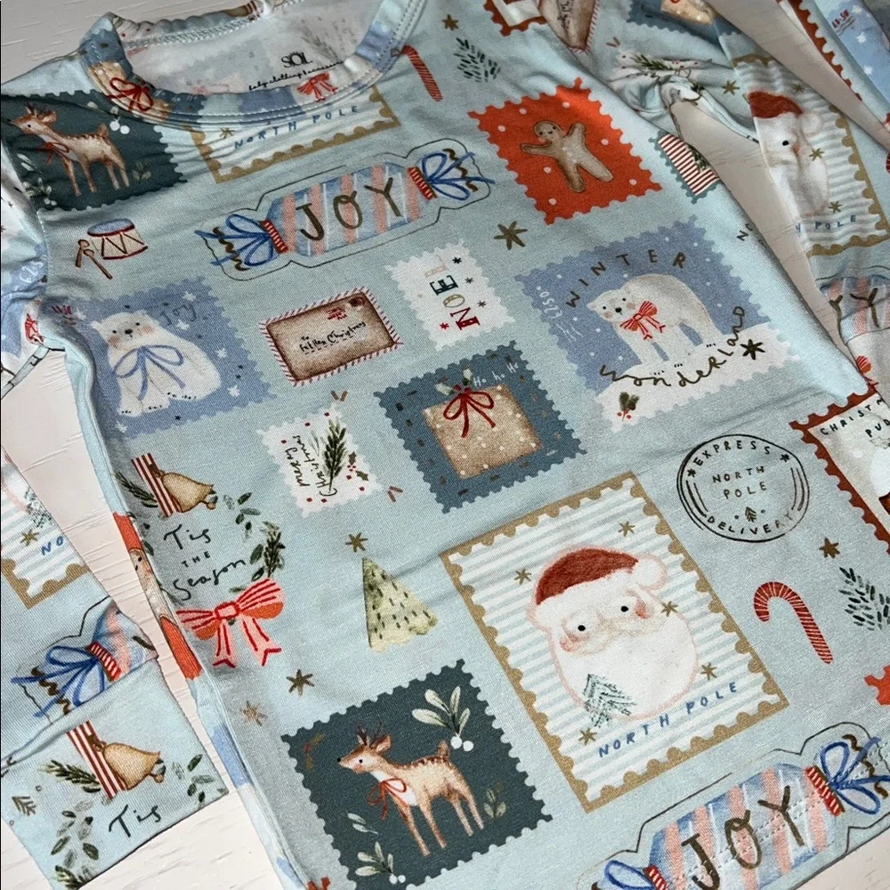 Sol Toddler Christmas Stamps Bamboo Pajama Set 12-18 18-24 months 3T 4T 5T